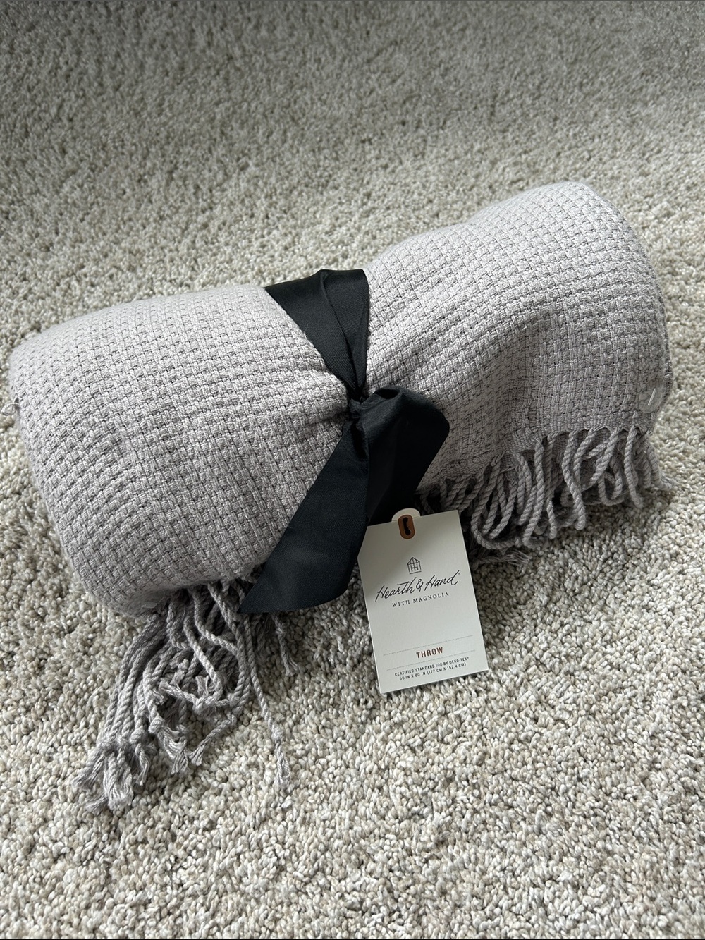 Hearth & Hand Light Gray Waffle Weave Throw with Fringe